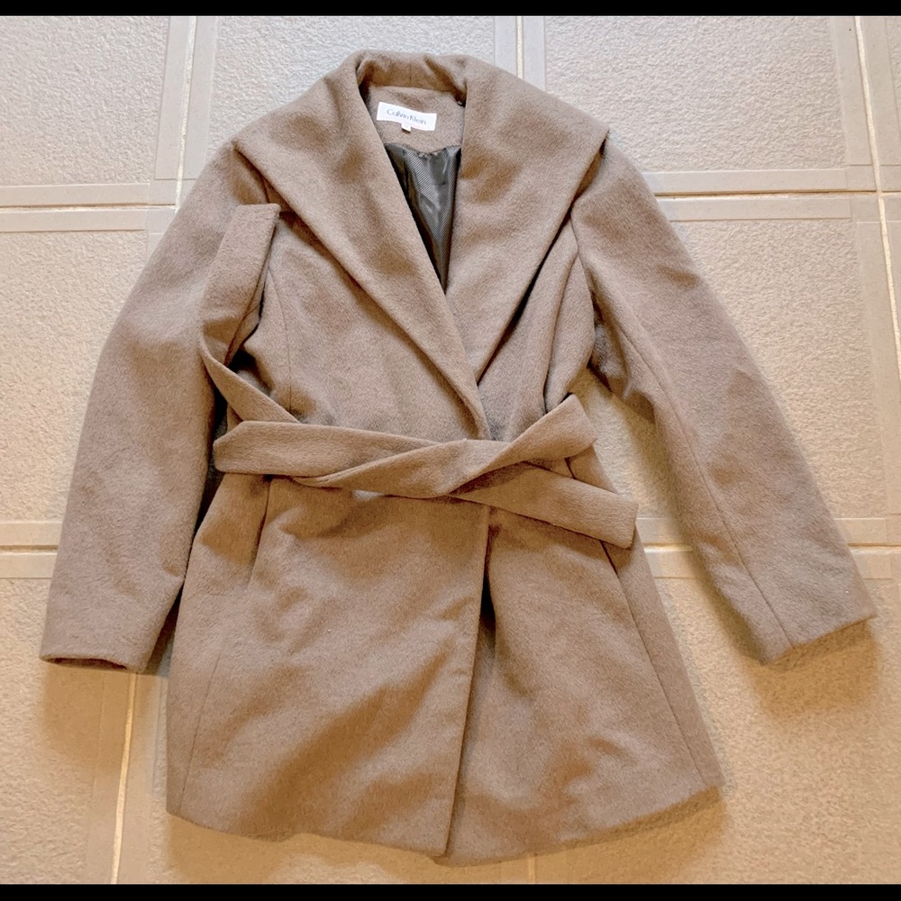 Calvin Klein camel wrap coat size petite 8